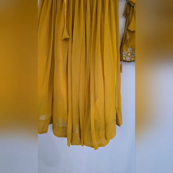 Yellow Sequined Embroidered Work Faux Georgette Fabric Flared Lehenga Choli - Picture 5 of 14